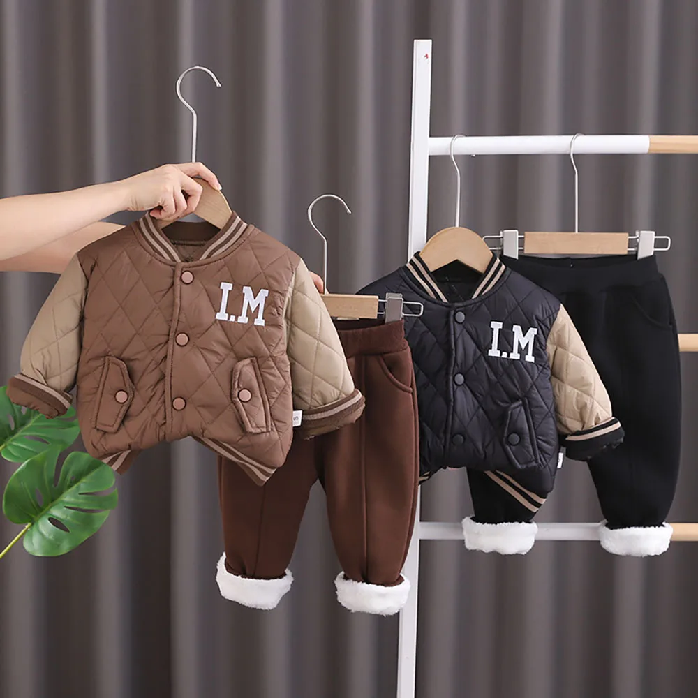 Children\'s Thick Warm Clothes For Baby Boys Winter Cotton Jacket Padded Pants Two-Piece Set Fall Winter New Korean Kids Outfits