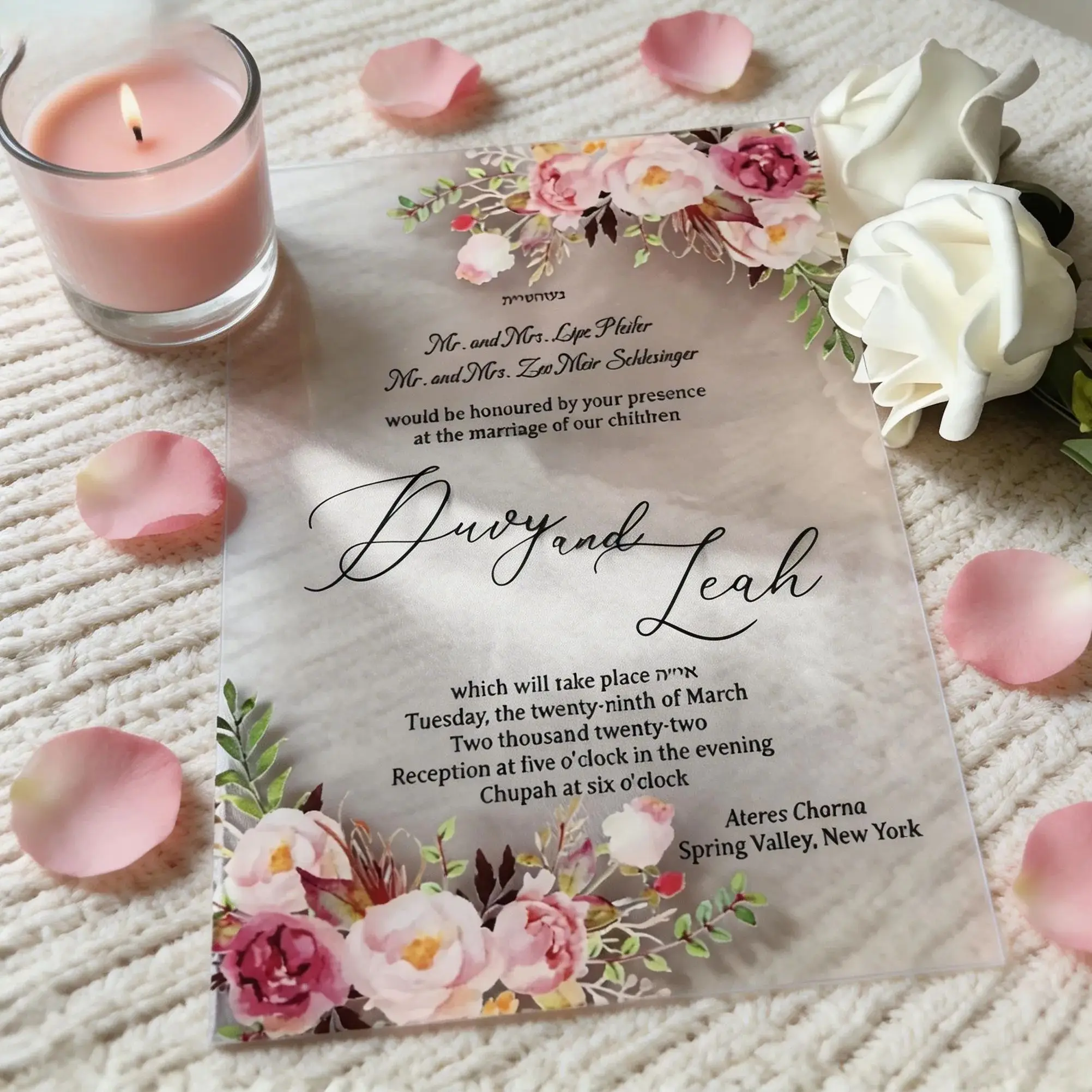 

10pcs Make Your Acrylic Wedding Invitations,Pink Rose Flower Acrylic Invitations,Custom Acrylic Menu Cards,Party Decorations