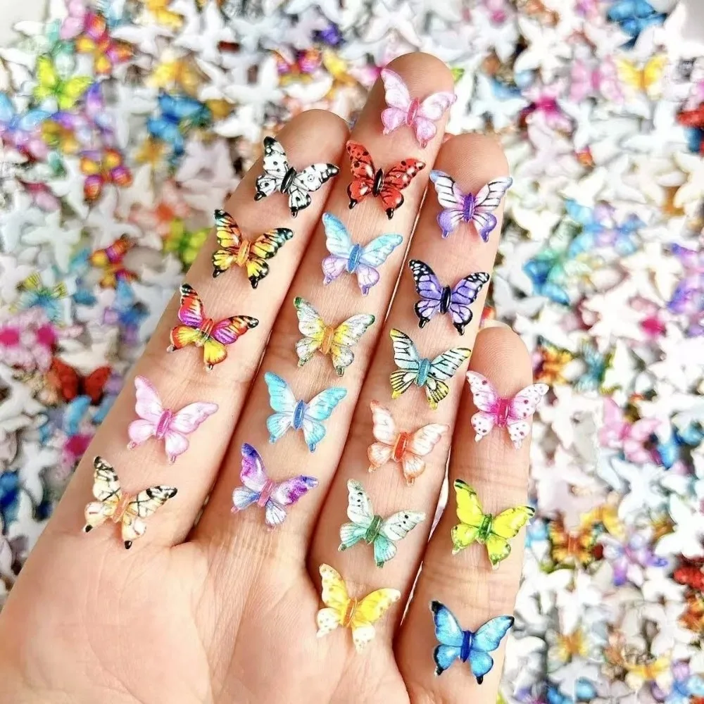 50pcs Multi Color Butterfly Nail Charms 3D Design Transparent Small Nail Decorations Small Size 50pcs Set Glossy Nail Charms