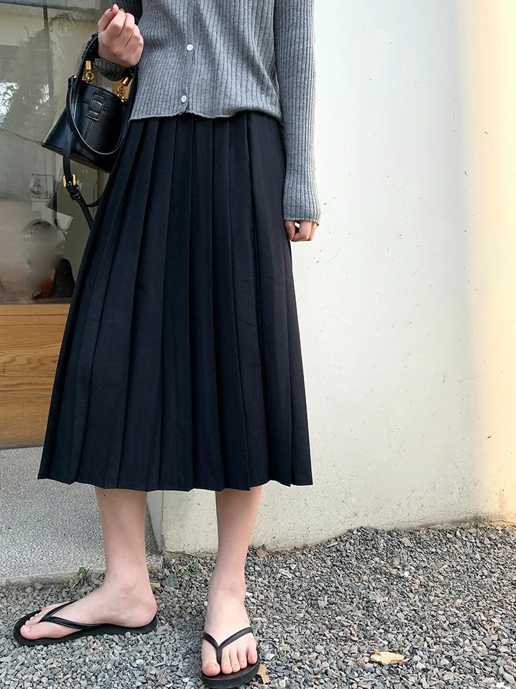 

High Waist Midi Pleated Skirt Women's Spring Autumn 2026 New Hip Concealing Slimming A-Line Skirt Korean Sle Commute