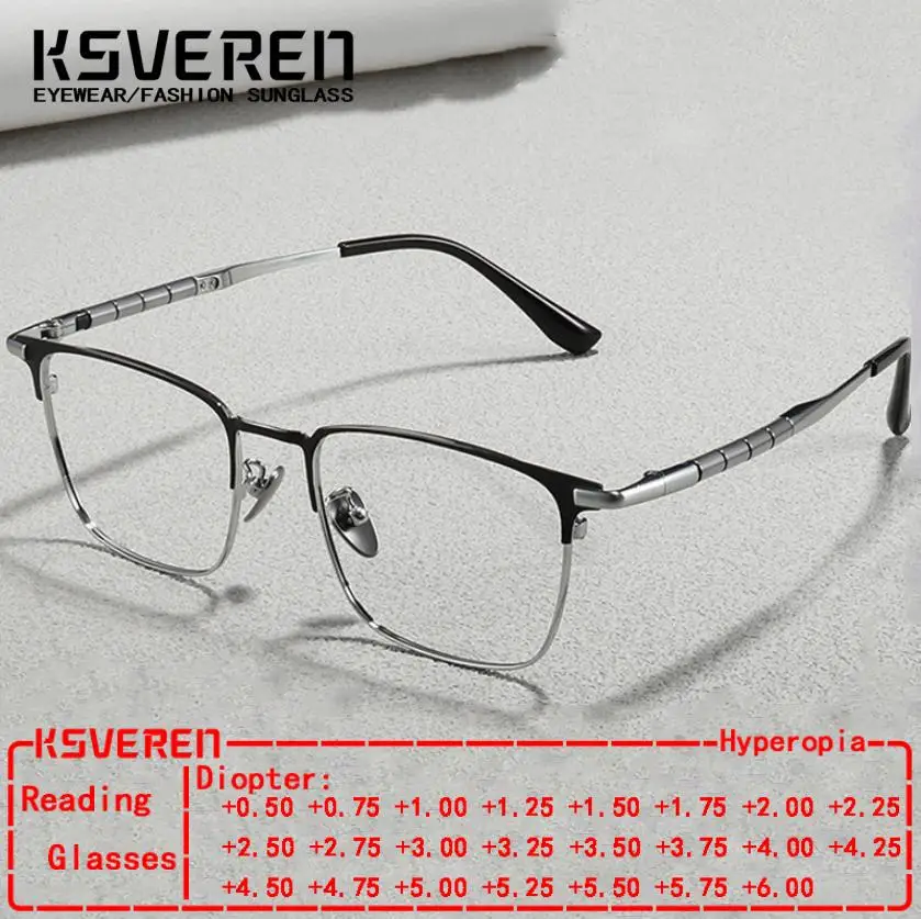 

Luxury Fashion Eyewear Men Retro Square Titanium Reading Glasses Optical Prescription Glasses Frame 0 +0.5 To +6.0