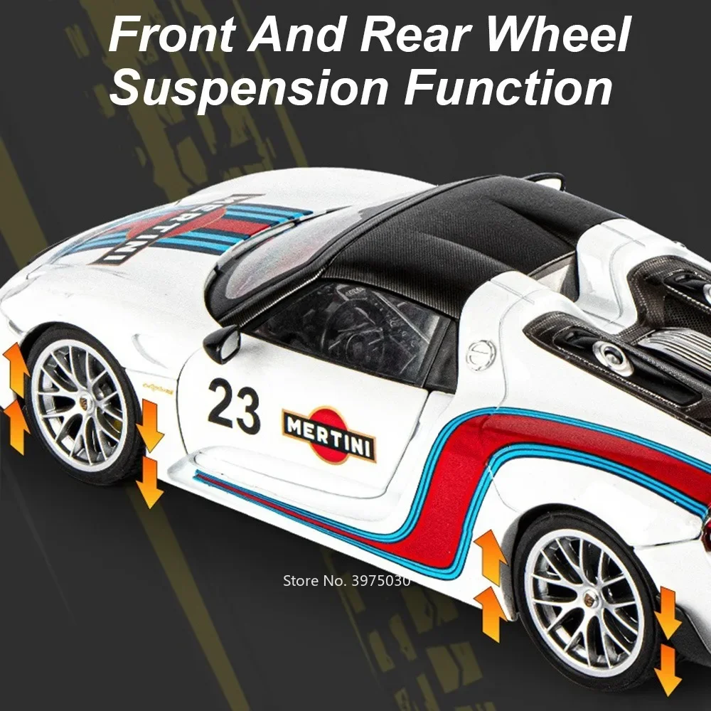 1:18 Legierung Druckguss Porsche 918 Mertini Spielzeug Miniatur Autos Modelle Sound Licht Sportwagen Rad Zurückziehen Fahrzeug Jungen Erwachsene Geschenke