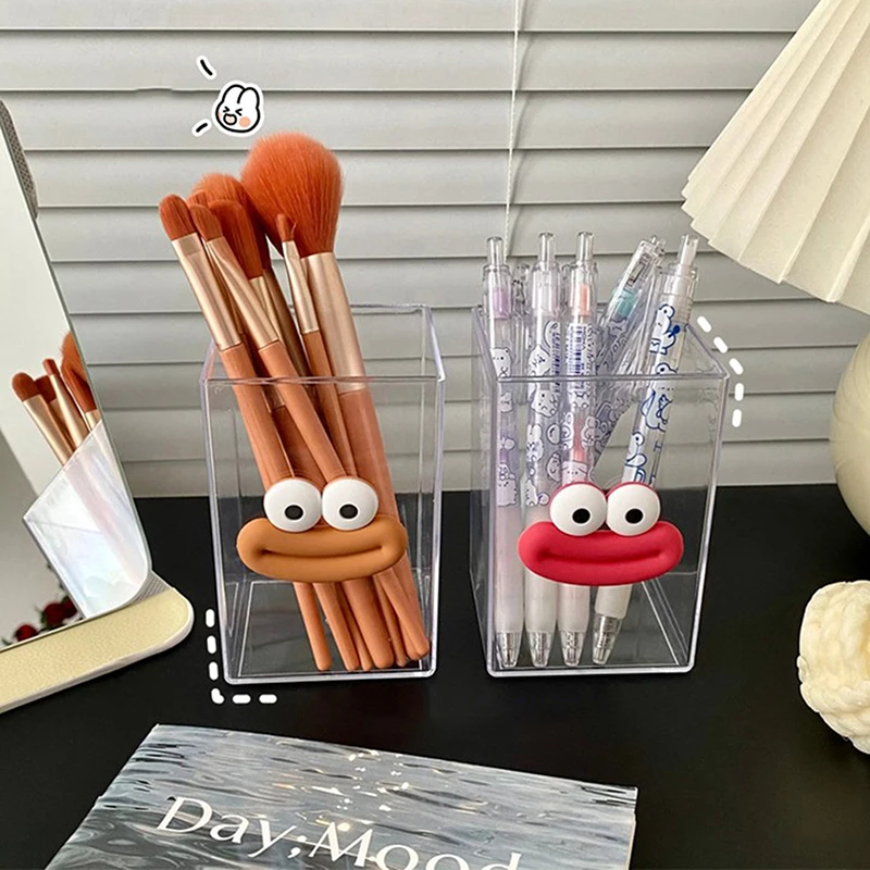 Sausage Mouth Acrylic Transparent Pen Container Multifunctional Desktop Makeup Brush Pencil Holder Container Home Supplies