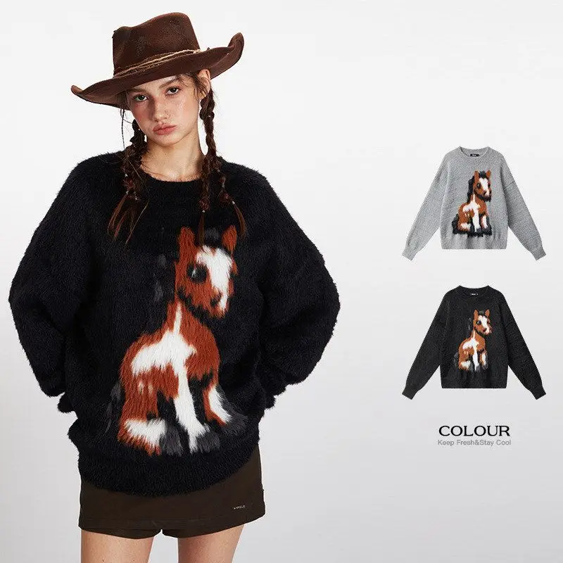 

HeyHenry Lazy Loose Knitted Sweater New Sle Camere Year round Ne Openwear Autumn Winter Women's Faion Loose Fit