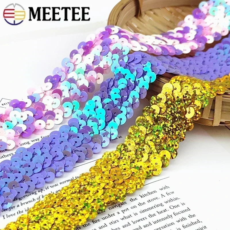 5/10Meters 30mm Sequin Elastic Band Lace Ribbon Stretch Laces Trim Fabric for DIY Latin Dance Dress Curtain Sewing Accessories