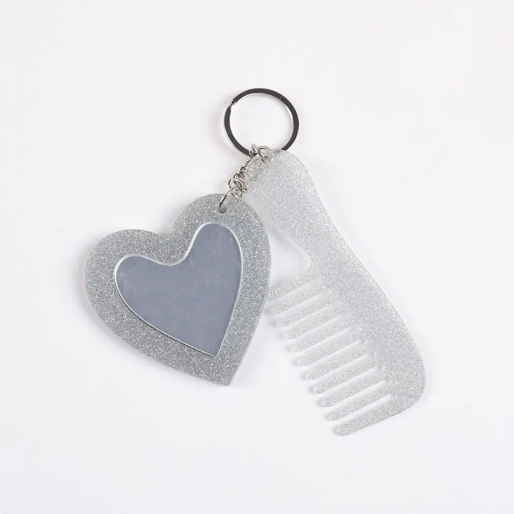 High-end Mini Heart Makeup Mirror Keychain Colorful Shining Anti Loss Comb Mirror Keychain Simple Keychain Pendant Gift