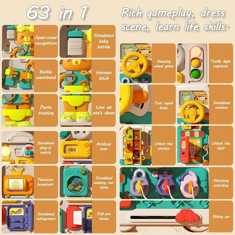 아기 감각 비지 보드 몬테소리 장난감, 음악 조명 스위치, 다기능 여행 놀이, 조기 교육 활동, 어린이용 장난감