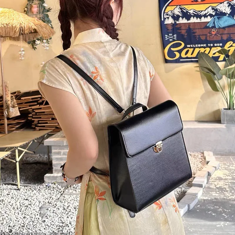 Vintage Women Backpack PU Leather Shoulder Bags for female  black Backpacks for Teenage Girls briefcase bags Daypack bagpack