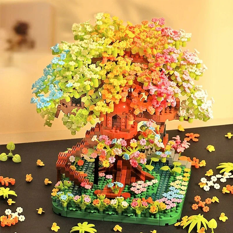 Ładna Sakura domek na drzewie Diy mikro diamentowy Model bajkowy świat klocki kreatywne wewnętrzne dekoracje dla dorosłych zabawka dla dzieci