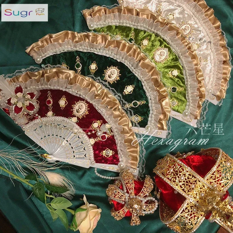 منقطع النظير كليوباترا السداسية الأصلي لوليتا اليدوية مخصص الروكوكو خمر سيدة مجمع العتيقة مروحة #1