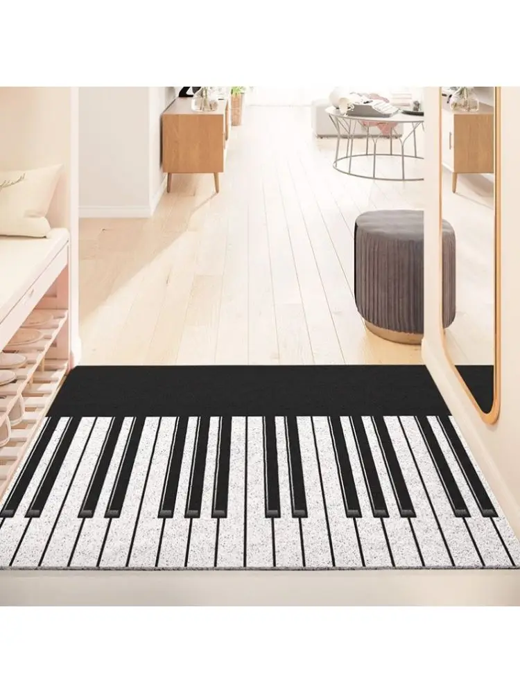 

Скандинавский элитный придверный коврик Nordic Sle с полосатым узором под пианино, черно-белый, из льняного материала, для дома, для входной двери, напольный коврик