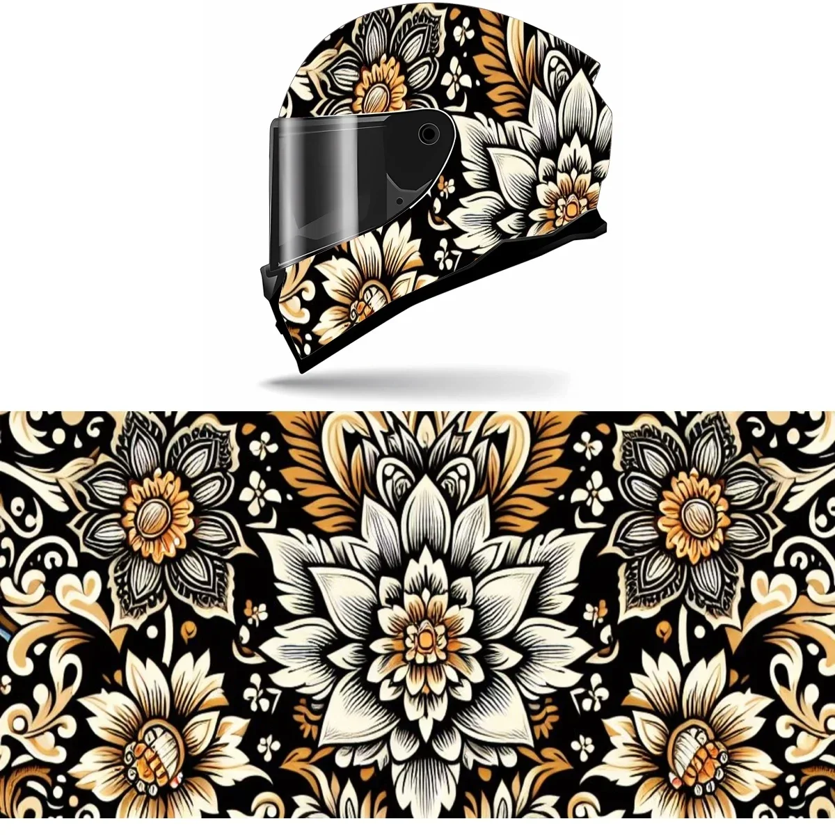 

Традиционный цветочный узор, полная наклейка на шлем, мотоциклетный шлем, гоночная графическая наклейка, виниловая пленка, декор для шлема, наклейка