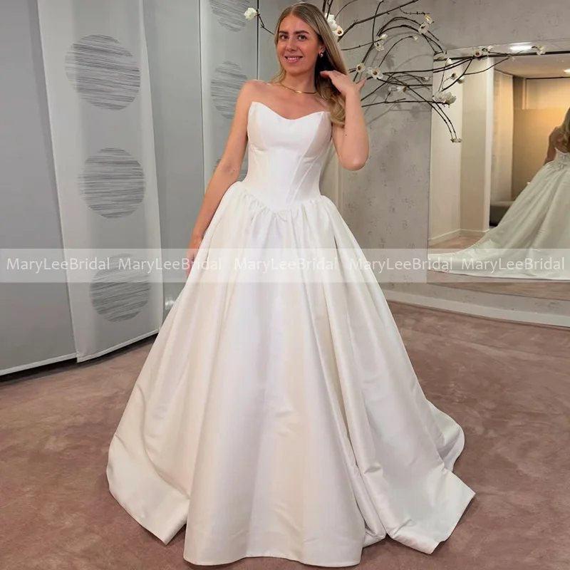 

Атласное бальное свадебное платье с корсетным лифом, полной длины, без бретелек, с завышенной талией, свадебное платье, vestidos de novia, на заказ