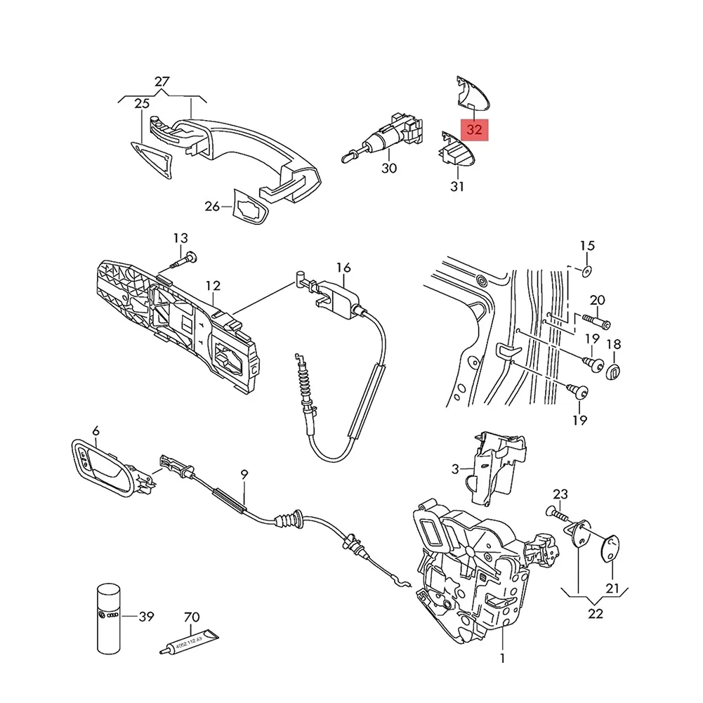 1 k8837879 coperchio cilindro serratura maniglia anteriore sinistra per Golf 6 Passat Sharan Skoda Superb Seat nero