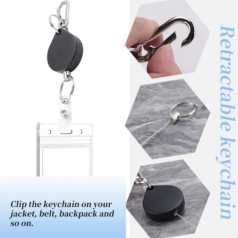 SR-Small Heavy Duty حاملي شارة قابلة للسحب، حاملي شارة الهوية مع مشبك حزام حلقة رئيسية لسلسلة مفاتيح بطاقة الاسم