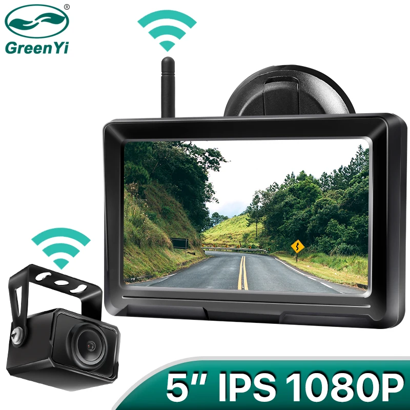 GreenYi 1080P Wireless IPS 5 Inch Car Monitor Rear View Reverse Camera Driving Kit with Stable Digital Signal Auto Parking