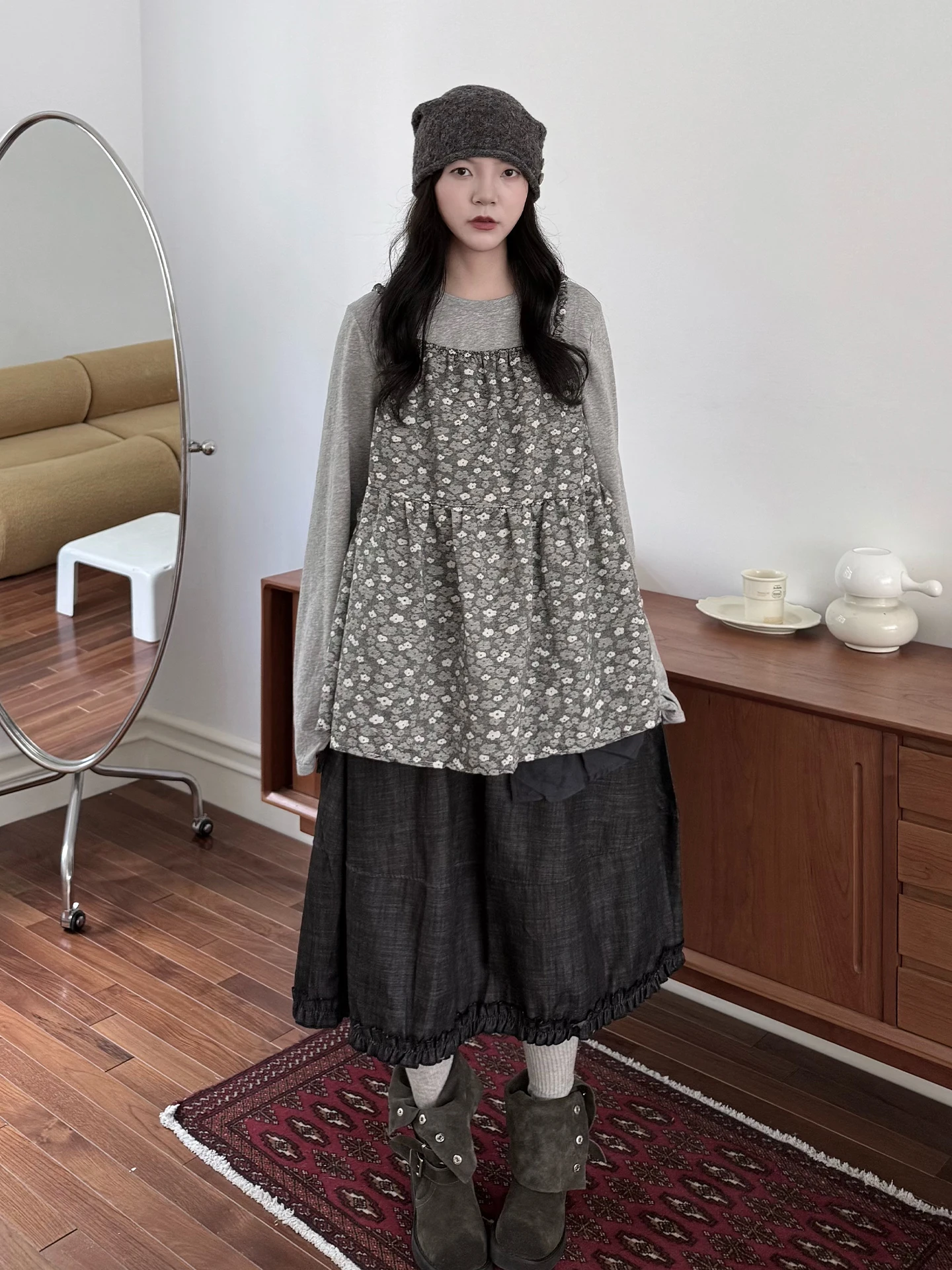 Land And Mountain Island【Moss Flower】Floral Patterned Crop Top Vest Unique Design Layering Women's Fashion Summer 2026