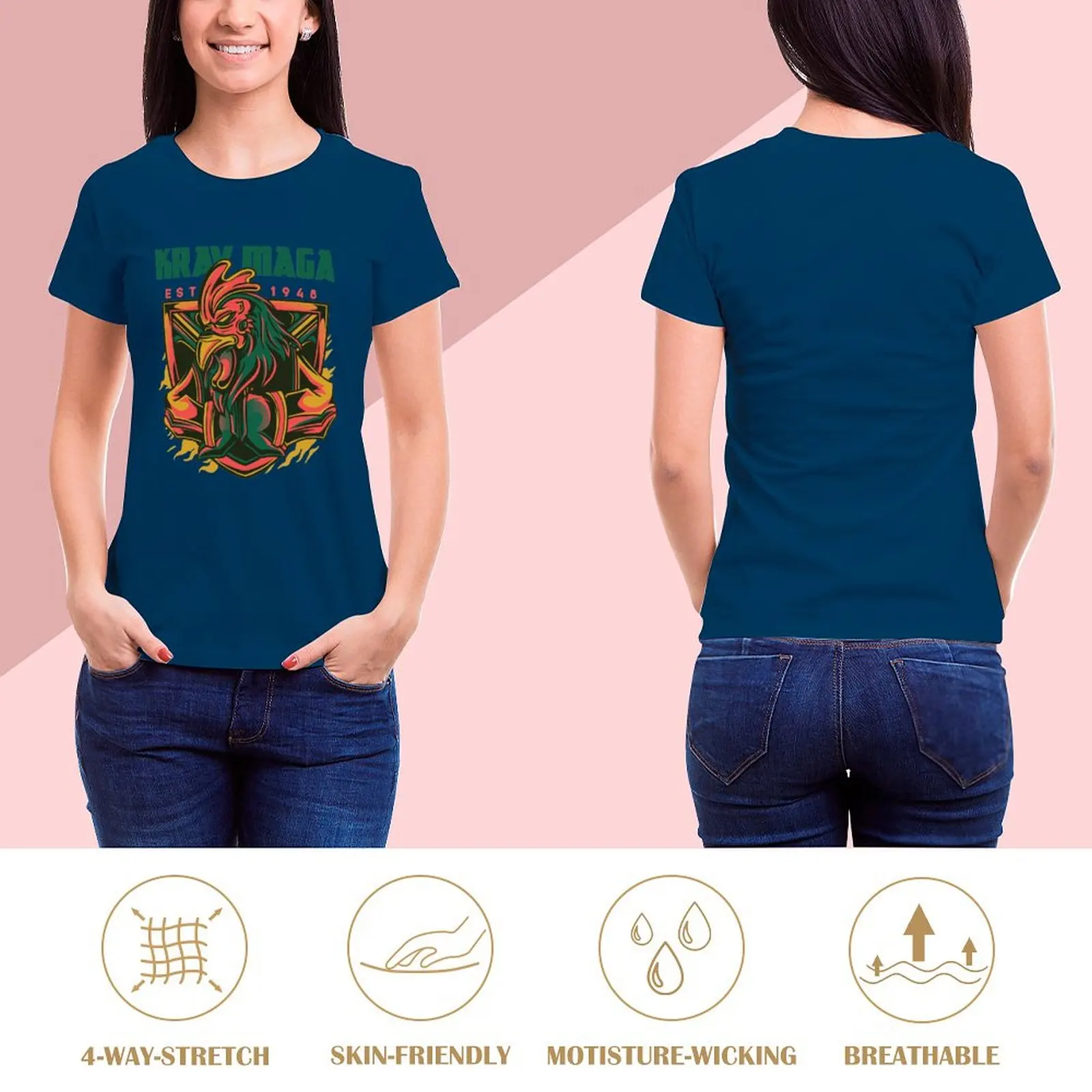 Cópia do Kickass-Cool Krav Maga Rooster Design T-shirt, Animal Print para meninas, roupas de verão, camisa lisa para mulheres