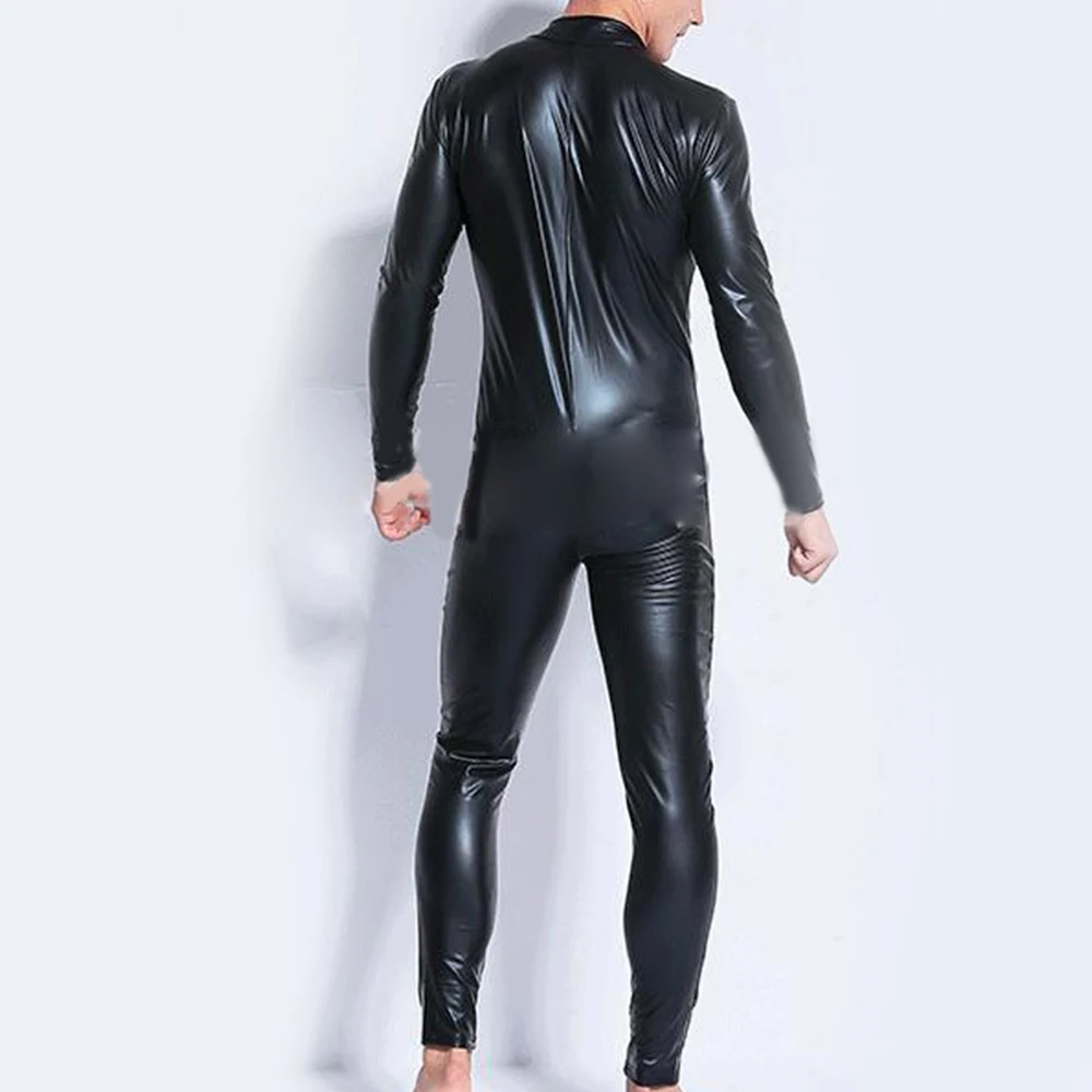 Rompers Jumpsuit ️Men 1pcs Black Bodysuit Clubwear Fashionable Leotard Patent Leather Wetlook Club Comfortable