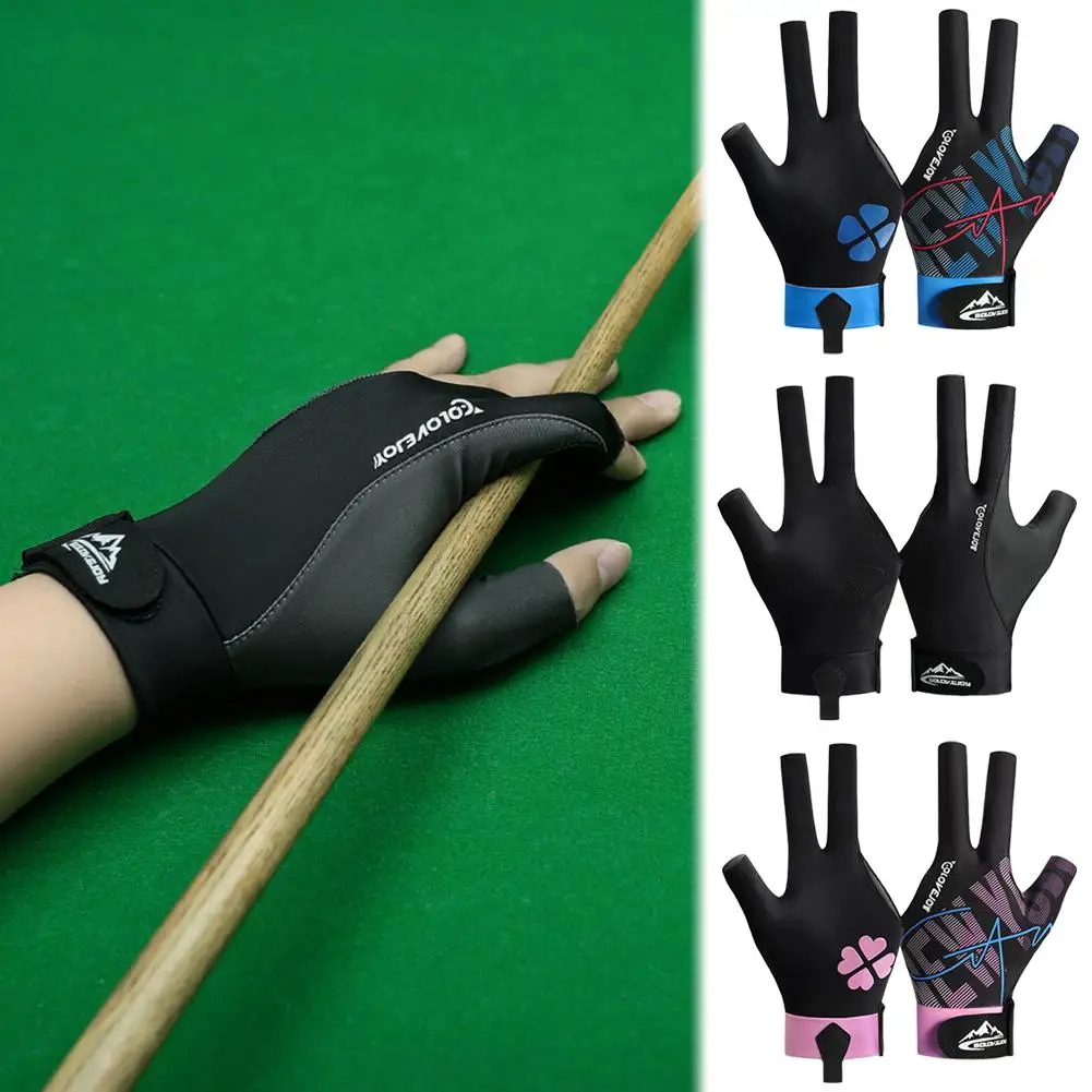 1pc Left Hand Billiards Glove Three Finger Snooker Billiard Non Slip Billiard Elasticity Gloves Stickers Glove Training N6N6