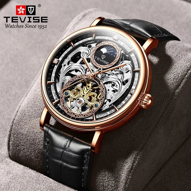 TEVISE-Montre Mécanique Complète Ajourée pour Homme, Haute Qualité, Internet, Ceinture Tendance, Nouvelle Collection Officielle