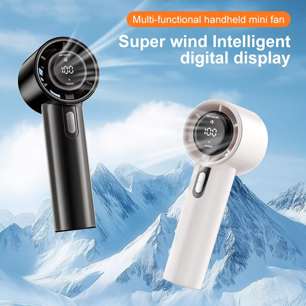 1PC Rechargeable Handheld Fan, High-Speed Portable Fan with 100-level Wind Speeds, LED Digital Display, Fast Cooling USB Fan