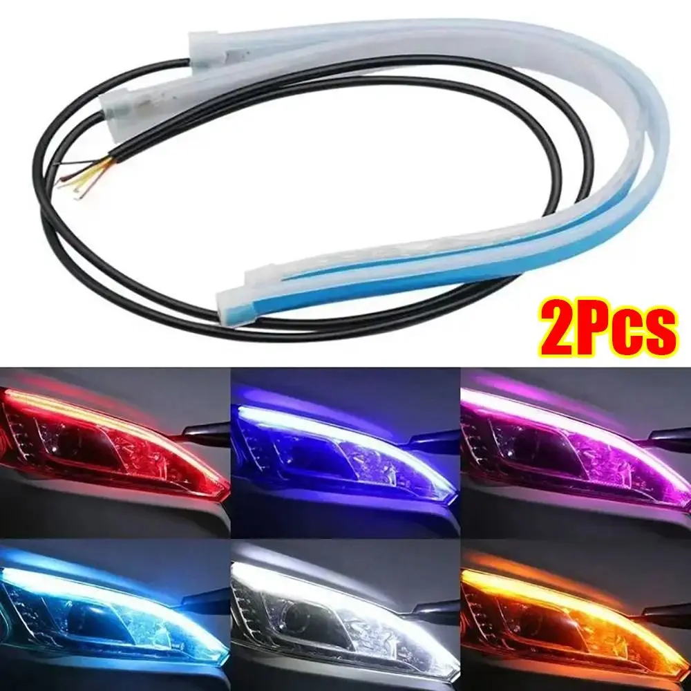 1/2Pcs New 30cm DRL LED Strip 12V Universal Auto Headlights RGB Yellow Brake Flow Lights