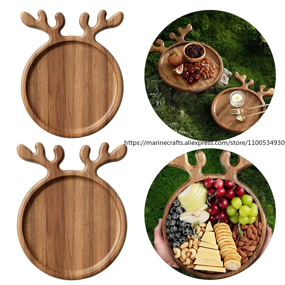 

Christmas Antler Dessert Snack Tray Cutting Board Fruit Tray Wooden Creative Crafts Home Kitchen Supply