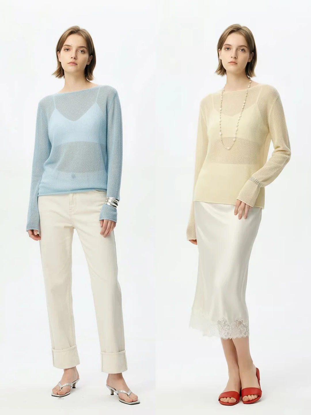 

Herm Zhmhz Holiday Atmosphere Linen Texture Sun Protection Skin-friendly Knitted Shirt Soft Loose Fit round Neck Long Sleeve