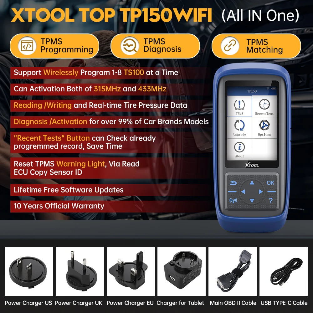 XTOOL TP150 WiFi TPMS Tire Diagnostic Tool 2 In 1 315Mhz 433MHz Wireless Sensor Activation Unlimited Programing Learning Reading