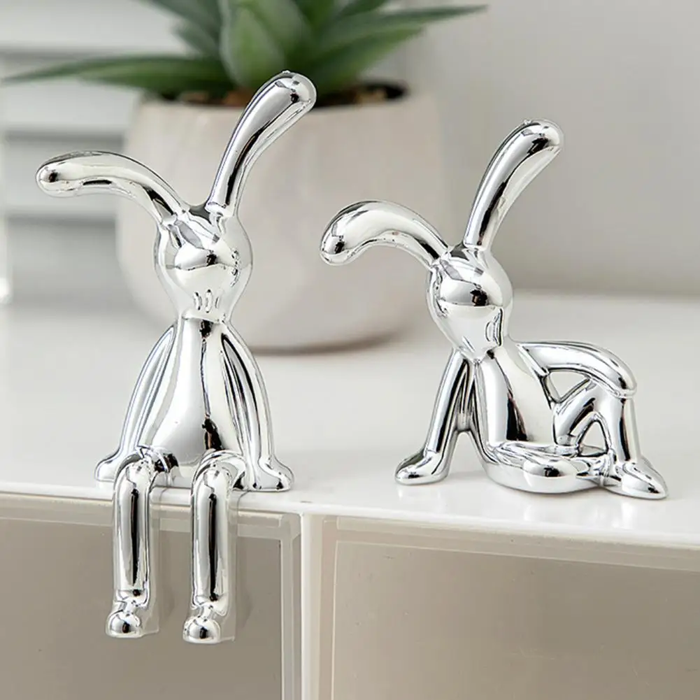 Decorative Rabbit Model Rabbit Ornament Adorable Long Ear Bunny Figurines Uv Electroplated Sitting Rabbit Models for Car