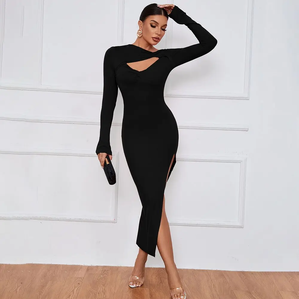 

2023 New Ladies Long Sleeve Hollow Slim Fit Dress Sexy Banquet Cocktail Night Club Party Fashion Dresses