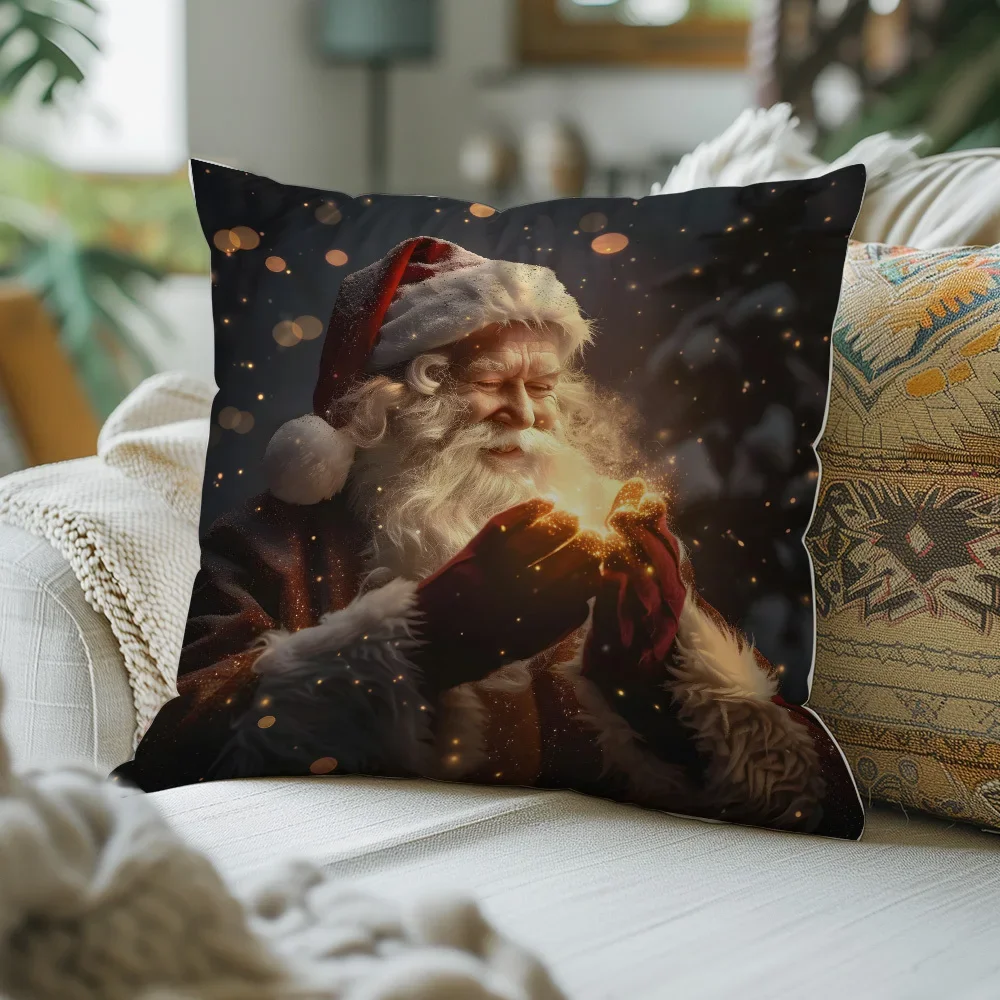 Vintage Santa Claus Double Sided Throw Pillow Cover Zipper Pillowcase Sofa Bed Car Christmas Holiday Home Decor No Insert