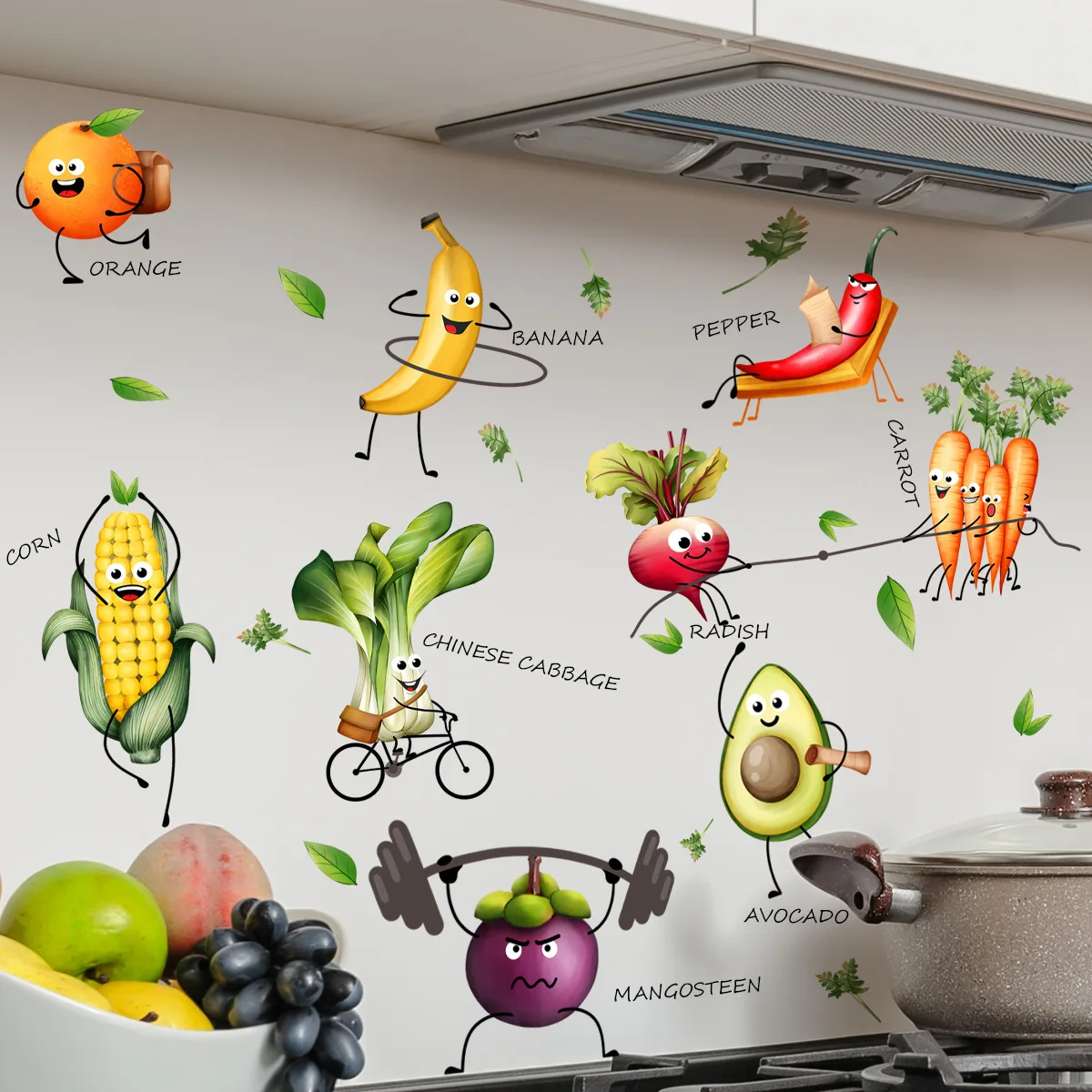 Cartoon Emoji Fruit Wall Sticker Background Home Decoration Wall Sticker Self-adhesive