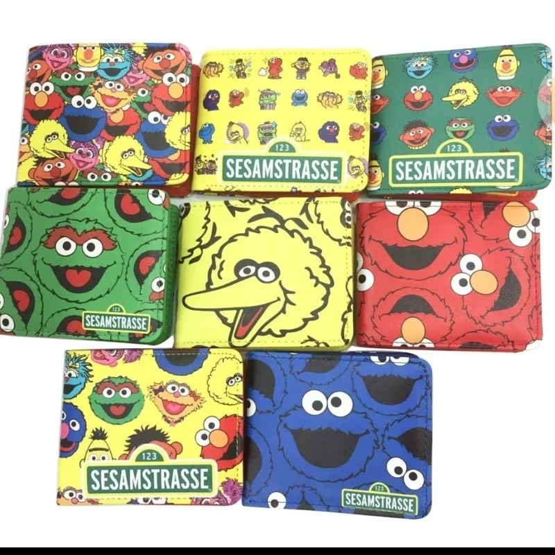 Hasbro Sesame Street Elmo Big Bird Cartoon 2-fold Wallet Cute Folding Card Holder Creative Kawaii Children\'s Short Coin Purse