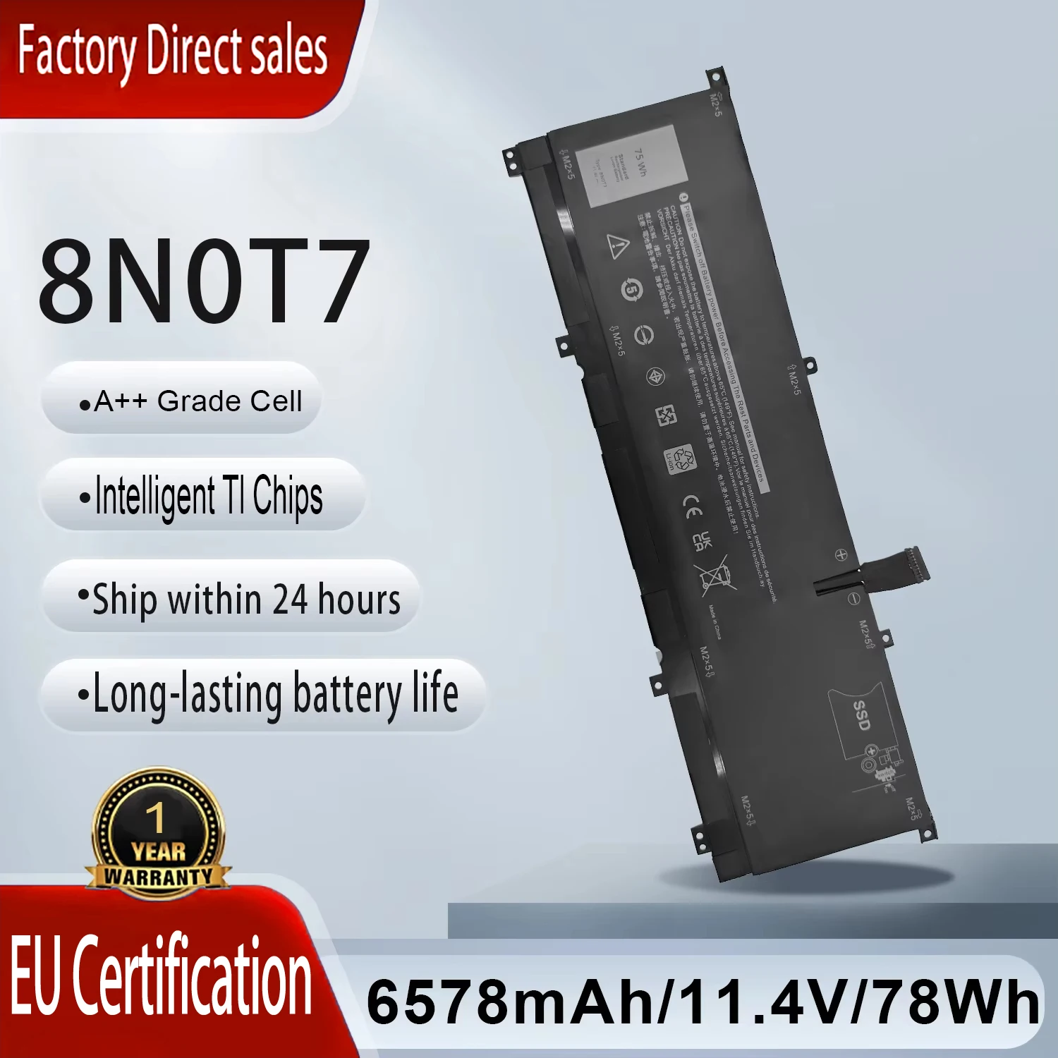 

New 8N0T7 11.4V 75Wh Battery For Dell XPS 15 9575 Precision 5530 2-in-1 Series P73F P73F001 08N0T7 TMFYT 0TMFYT