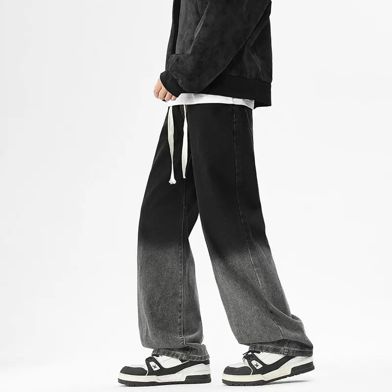 الرجال فضفاض حجم كبير المألوف تنوعا واسعة الساق مستقيم الساق الجينز الرجعية الربيع والخريف غسلها السراويل الطويلة غير رسمية