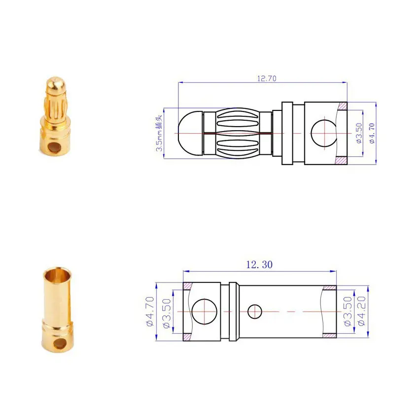 10pcs 2mm 3mm 3.5mm 4mm 5mm 5.5mm 6mm  Banana Plug Gold Plated Copper Brushless Motor Bullet Connector For ESC Battery Wholeale