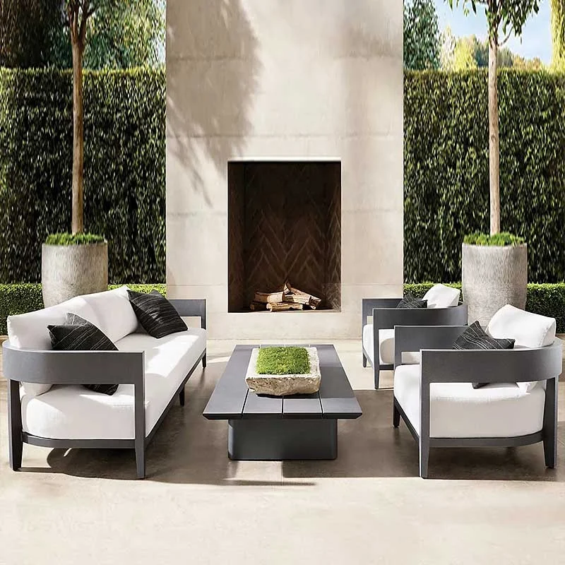 Luxury Sectional Sofa Patio Set for Hotel Terrace, Aluminum Frame, Outdoor Furniture