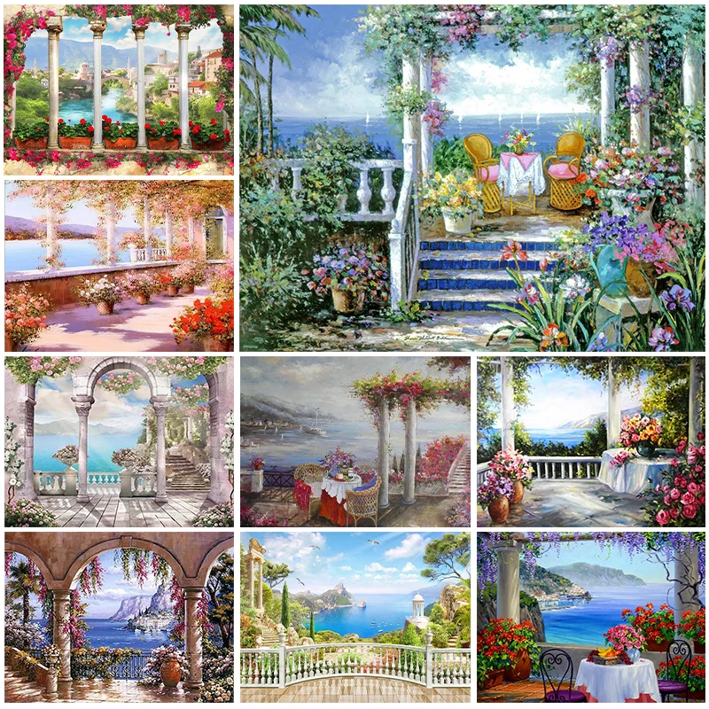 

Landscape 5D Diamond Painting Architecture Flower Art Diamond Painting Inlaid Full Diamond Embroidery Painting Home Decoration