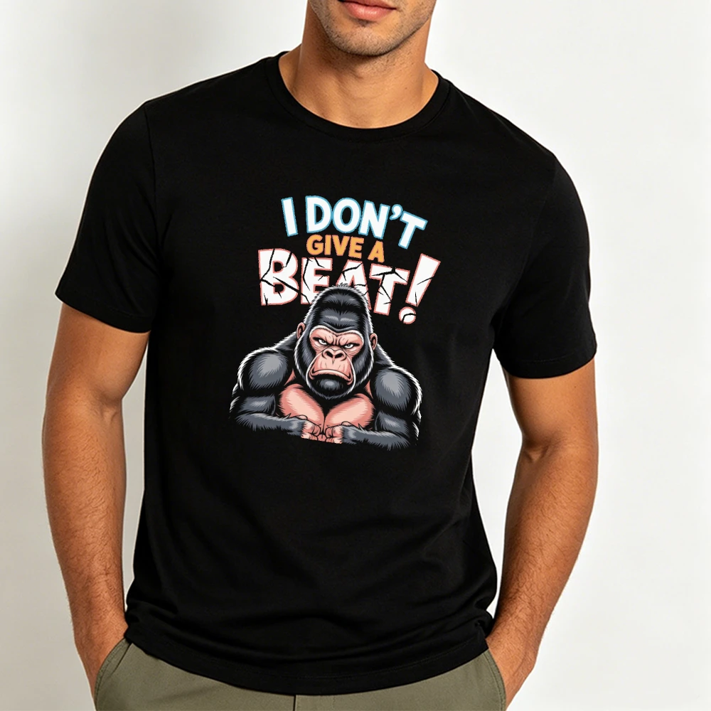 I Don't Give A Beat Angry Gorilla Print T Shirt Men Summer Breathable Short Sleeve Funny Animal Graphic Casual Tee Men Clothing