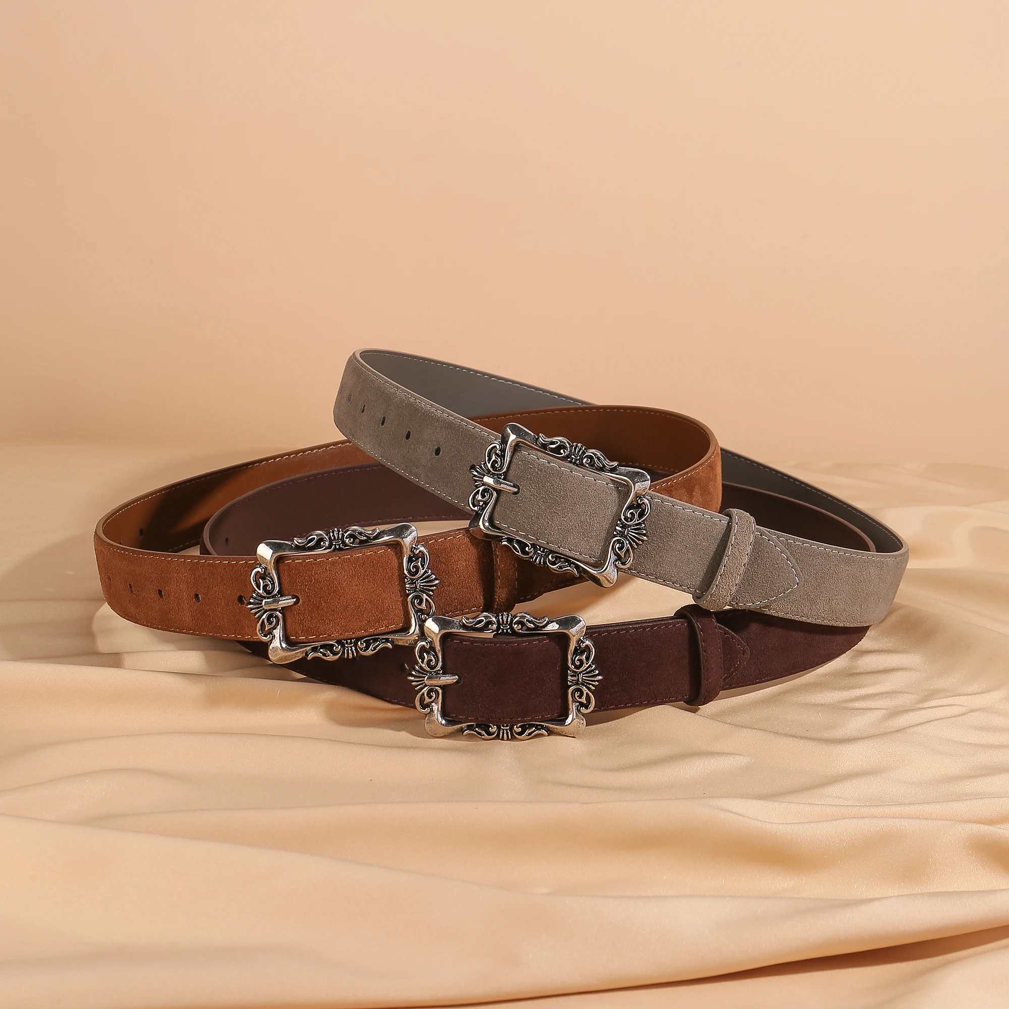 Fashion Deerskin Suede Plus Size Women's Genuine Leather Belt Retro Metal Buckle With Workwear Corset Belt For Women