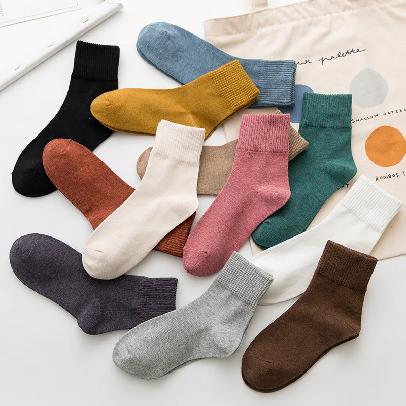 

1Pair Women Socks School Girls Elastic Long Socks Cotton Knitted Harajuku Vintage Streetwear Crew Socks Sox Japanese Solid Color
