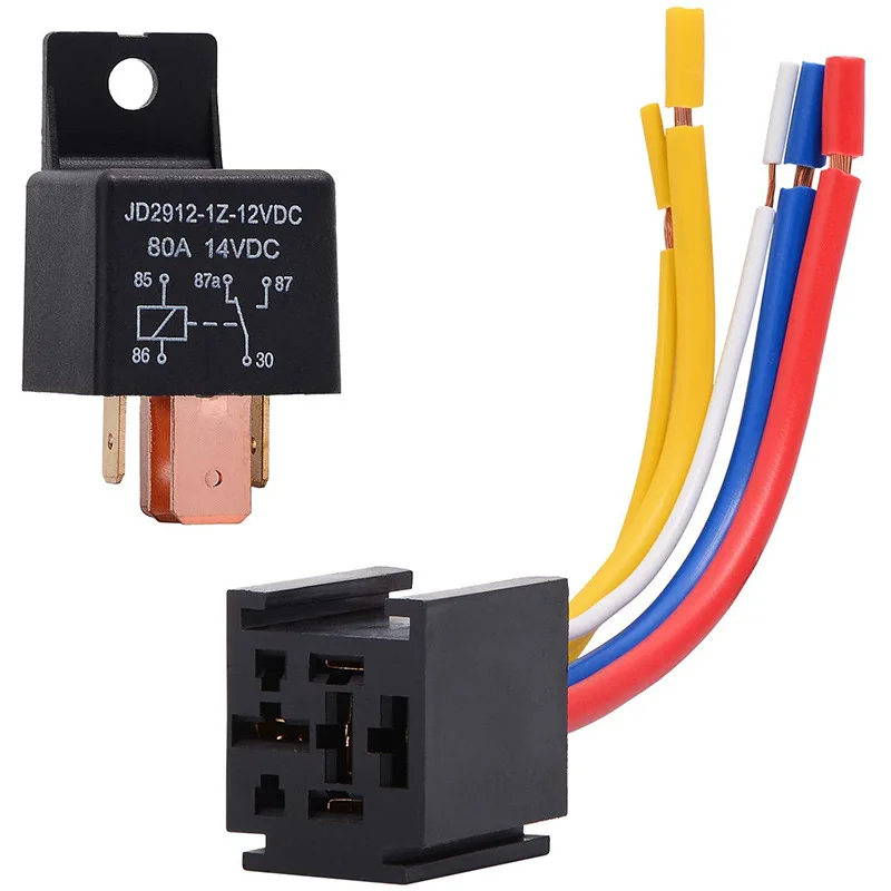 80A DC 12V/24V 4 5 Pin 4p 5p Waterproof Car Relay Automotive Relays 12V 24V For Head Light Air Conditioner With Relay Socket