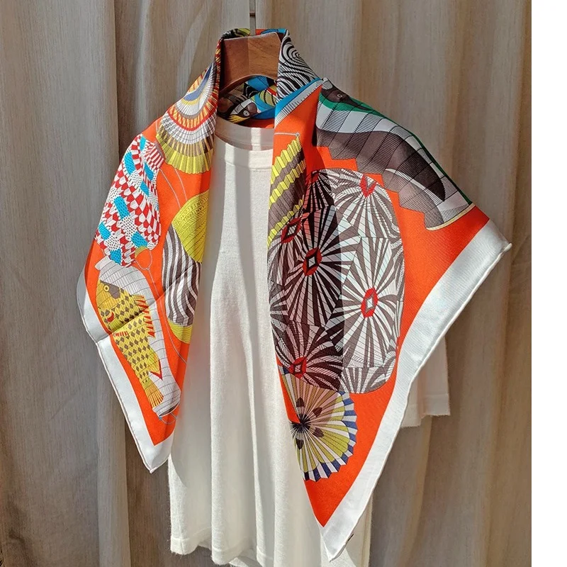 90 Silk Scarf 100% Real Silk Neckerchief Wraps Shawl 2023 Spring Fashion Prints Foulard Echarpe