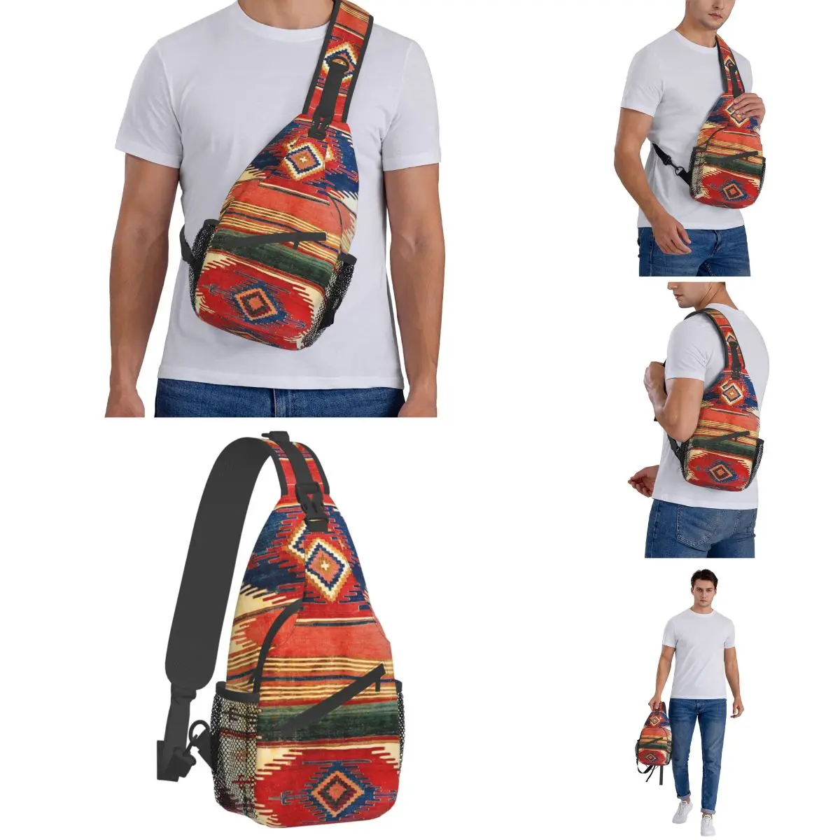 Aksaray Antique Turkish Kilim Sling Bags Chest Crossbody Shoulder Backpack Travel Hiking Daypacks Boho Ethnic Casual Satchel