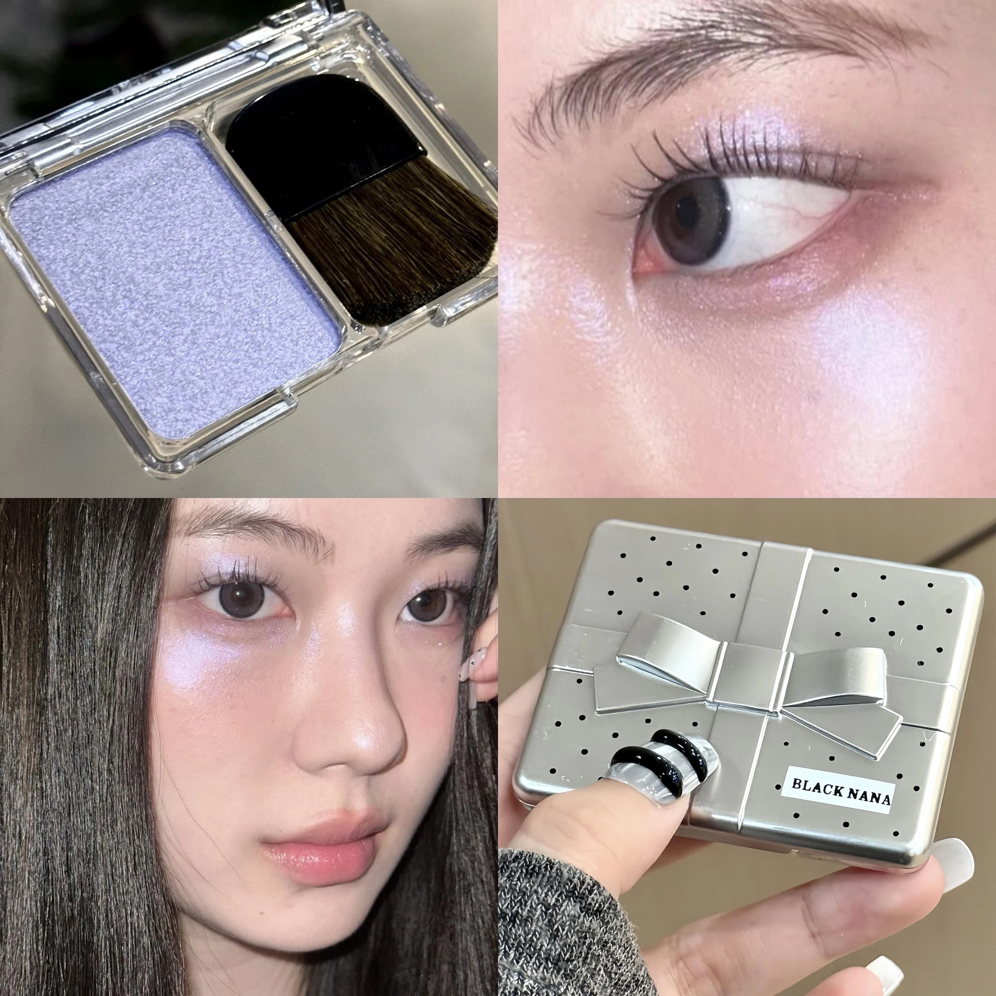 مع فرشاة Bowknot Face Brighten Highlighter Sparking Shine Makeup Plate Fairy Purple Highlight Shimmer Shading Contour Cosmetic #1