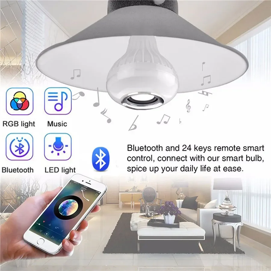 12W E27 Bluetooth Speaker Music Bulb Wireless Remote Control RGB LED Light Color Changing Lamp Bedroom Home Decor Lighting
