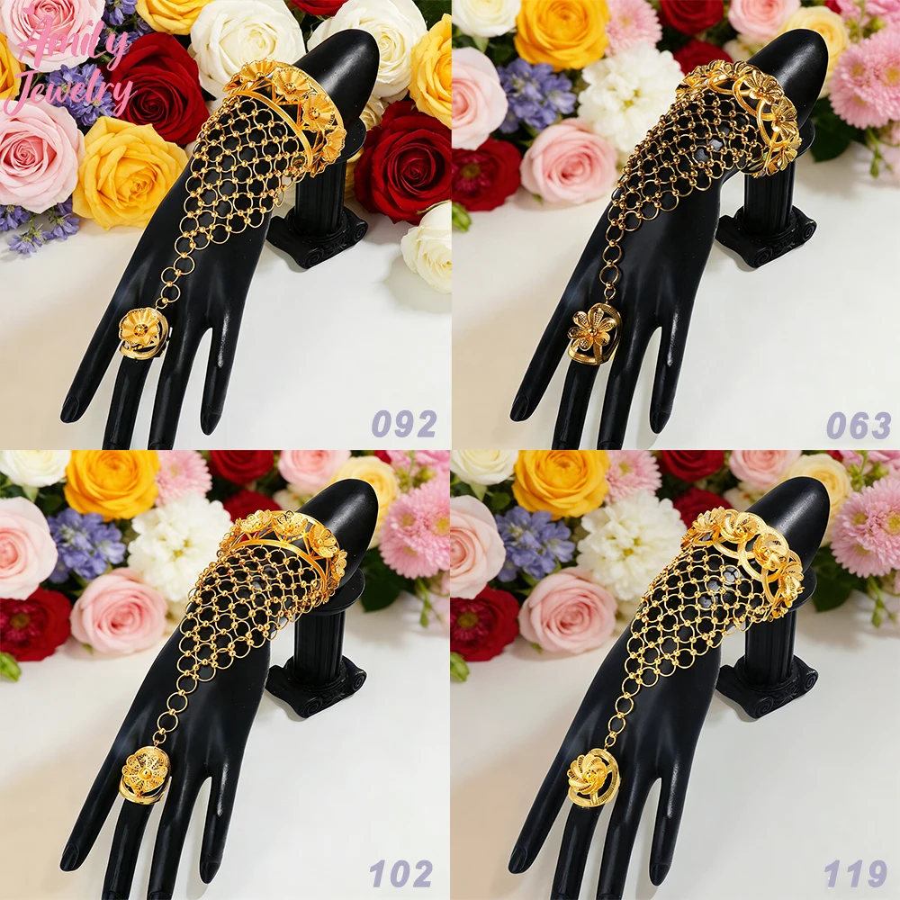 

African Bangles Rings Set Middle East Bracelet Dubai Rings Jewelry Women Bangles Ring Fashion Bangles Gold Color Bracelets Rings