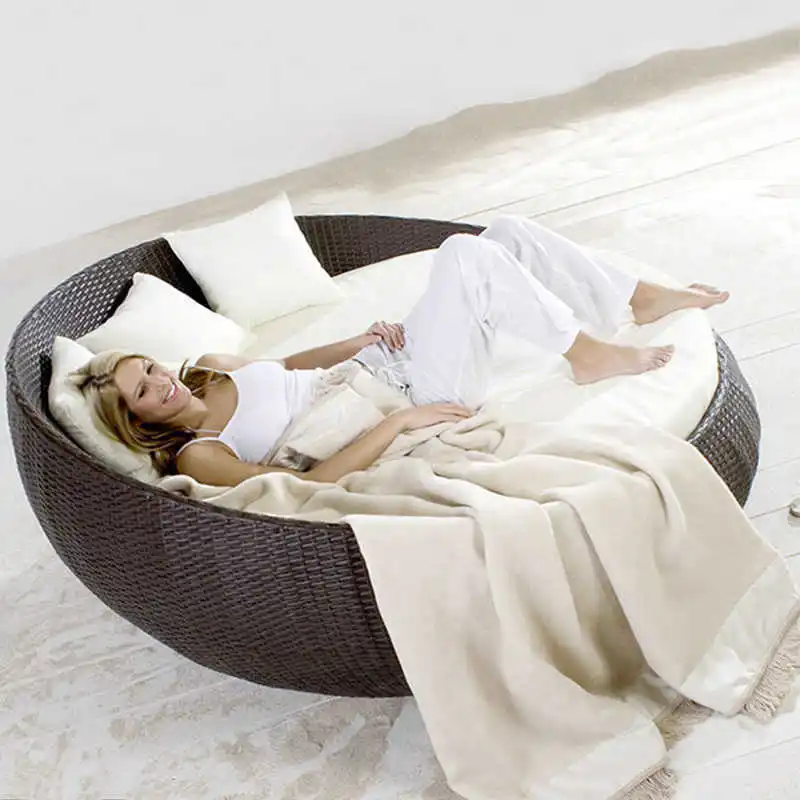 Outdoor rattan large round bed garden courtyard balcony recliner leisure creative lazy sofa bed